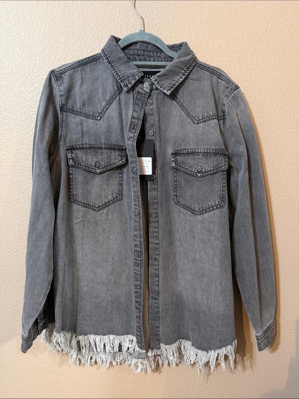 Women's Gray Frayed Hem Denim Jacket